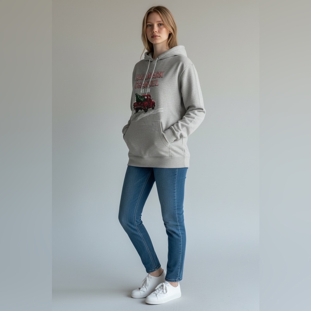 Hallmark Channel Unisex #1 Fan Graphic‎ Hoodie Cozy Gray Sweatshirt Size XXL